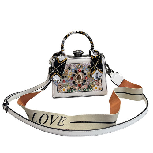 手提包女2025新款潮重工镶钻时尚小众轻奢高级感斜挎盒子包小方包 - 图3