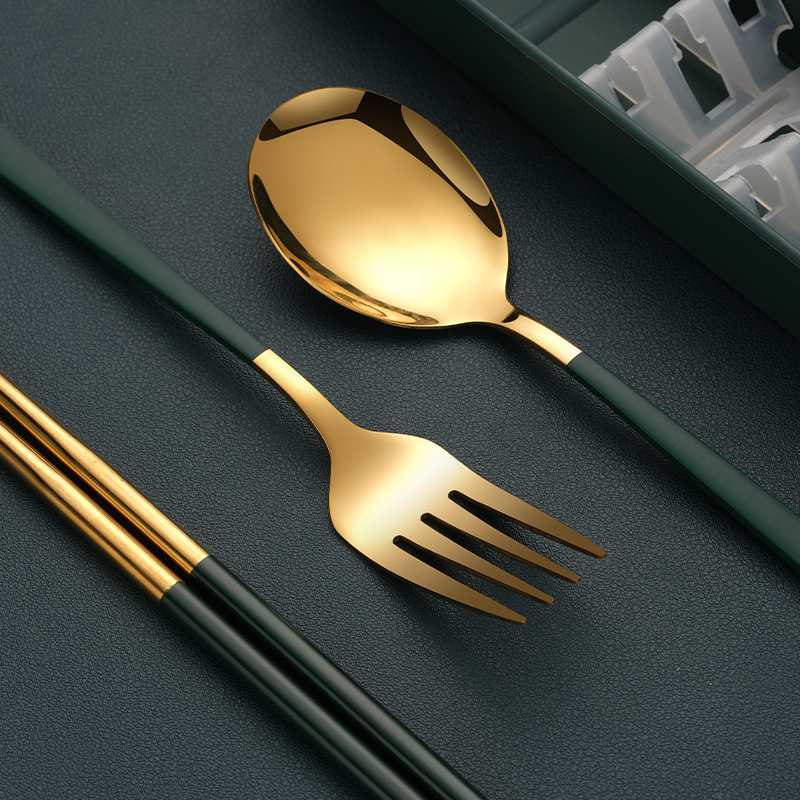 筷子勺子叉子三件套不锈钢便携式餐具套装一人用一筷定制logo刻字