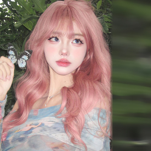 粉色假发全头套女lolita彩色洛丽塔万用cos日常整顶长卷发大波浪 - 图2