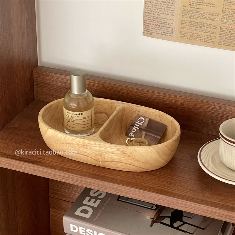 日式木质桌面收纳盒玄关钥匙杂物首饰展示整理置物盘ins实木托盘 - 图3