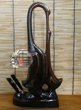 笔插 【 吻鹅 】 淄博 美陶 博山 老陶瓷 动物 摆件 亲情