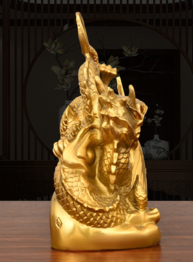 纯黄铜龙避火龙摆件大号工