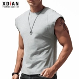 Мужская футболка без рукавов, хлопковый жилет, спортивная баскетбольная летняя майка для спортзала, ассиметричный крой