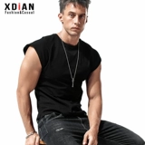 Мужская футболка без рукавов, хлопковый жилет, спортивная баскетбольная летняя майка для спортзала, ассиметричный крой