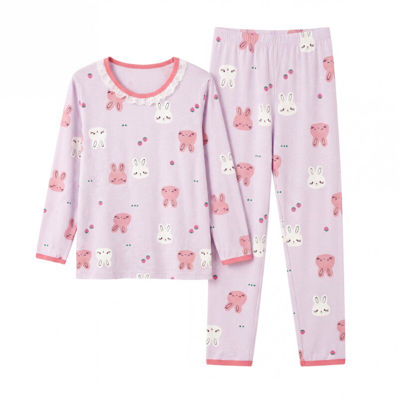 Girls' long-sleeved trousers pajamas children's ice silk home clothes boys' air-conditioned clothes medium and large children's autumn clothes and long trousers suits