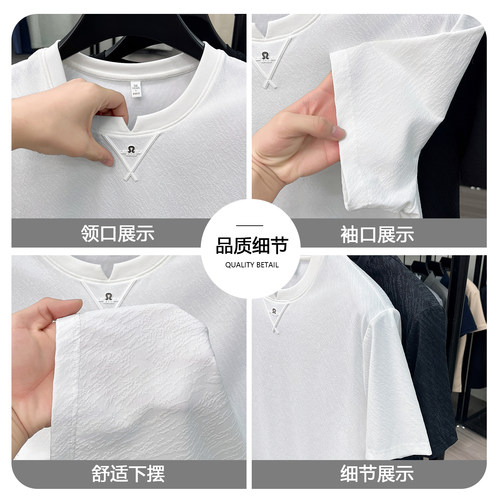 罗蒙夏季新款短袖T恤男圆领宽松速干百搭休闲印花体恤中青年汗衫 - 图3