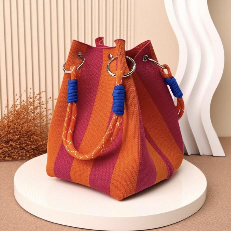 日韩新款针织手拎包便携外出上班手提包条纹大容量单肩托特小方包,淘宝优惠券,粉丝福利购,淘宝优惠卷