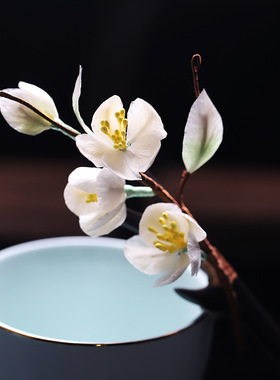 【黄梅】非遗绒花发簪白色系花朵檀木盘发簪子复古旗袍发饰高级感