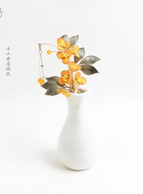 非遗绒花发夹金桂设计古韵国风贵气灵动流苏发梳旗袍搭配日常头饰