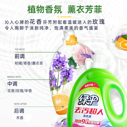 绿伞洗衣液3kg*4桶家庭促销组合装整箱批薰衣草洁净去污留香除菌 - 图2