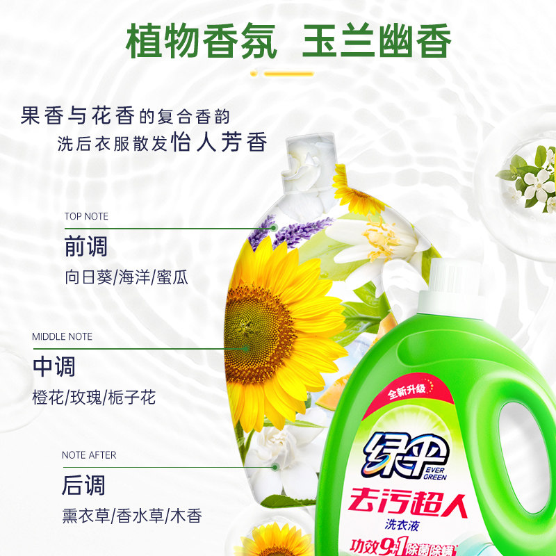 【店播专享】绿伞薰衣芳菲4kg*2瓶+玉兰幽香4kg*2瓶洗衣液共32斤 - 图2