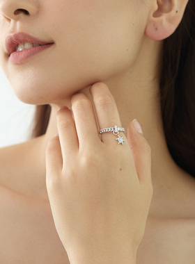 JudyCollins纯银镶钻雪花戒指