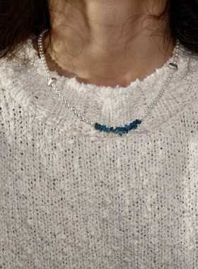 UNI FORCE乌腻力原创 手工自制天然淡水珍珠规格蓝磷灰碎石项链