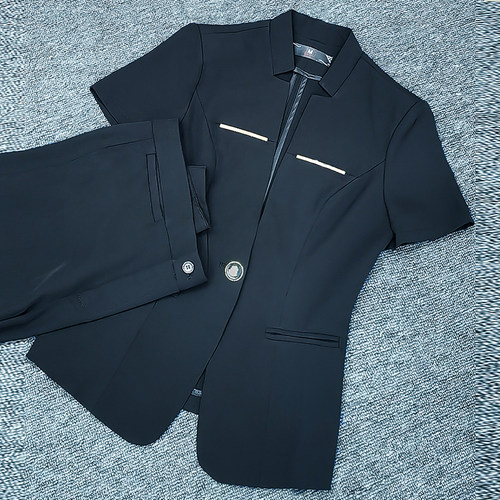 夏季西装套装女薄款时尚气质短袖职业装外套小个子酒店前台工作服 - 图2