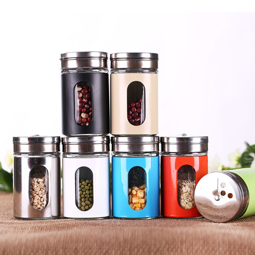 调料瓶罐玻璃家用调味盒烧烤撒盐胡椒粉椒盐瓶佐料套装厨房置物架 - 图0