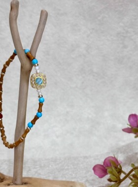 A·S橄榄核竹节珍珠手串波西米亚风泰式复古度假手链