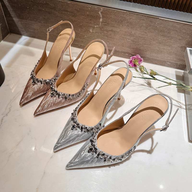 婚鞋高跟鞋女2025年新款细跟尖头水钻绝美气质高级不累脚单鞋银,淘宝优惠券,粉丝福利购,淘宝优惠卷