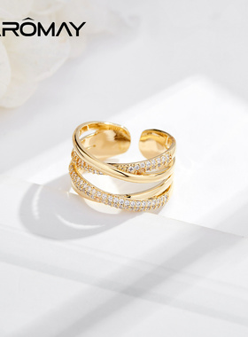 双层开口食指戒指女时尚个性ins潮小众设计网红交缠人造水晶指环