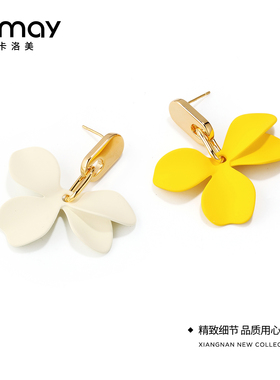 CRMAY卡洛美奶黄花信耳环女夏日小清新撞色花朵设计甜美耳钉新款