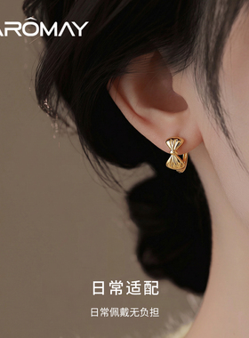 卡洛美缎带领结耳环女小众高级感C圈耳钉通勤个性时尚潮流耳饰品