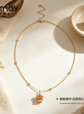 CRMAY卡洛美幻彩皇冠项链彩钻皇冠精致小众轻奢氛围感细颈链饰品