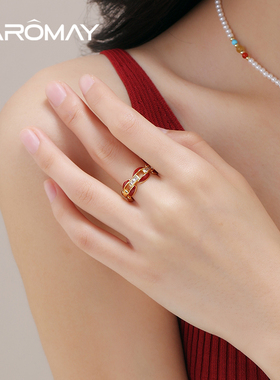 卡洛美红运链条戒指女甜美百搭复古气质指环2025新款爆款戒指秋冬