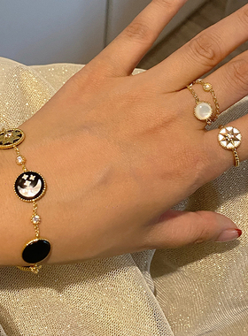 多花日月星辰黑白贝母项链