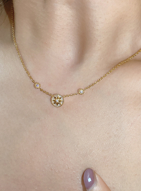 迷你罗盘玫瑰金粉玉髓项链