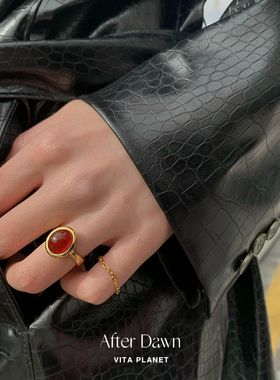 AfterDawn小众金色红玉髓戒指