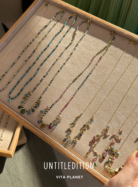 意大利untitledition 彩色天然石串珠项链925纯银镀金复古锁骨链