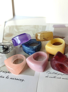 精美亚克力树脂云纹戒指好麦克戒圈尾戒指环男女同款外贸闪亮