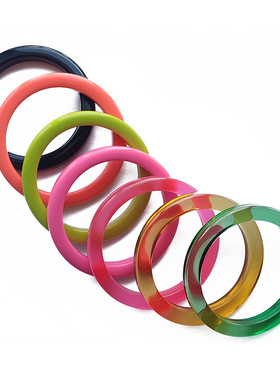 纯净版外贸简约多色马卡龙方版树脂手镯透明甜美圆形仿玉石手环