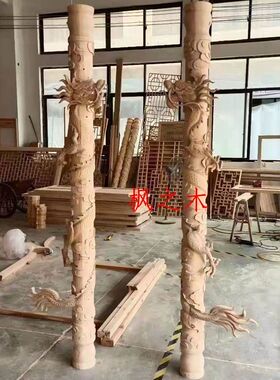 东阳木雕佛龛小龙柱盘立体浮雕