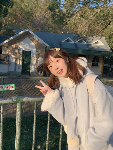 蛋包饭餐厅兔毛呢子外套大衣女冬季中长款加棉加厚日系小个子上衣 - 图0