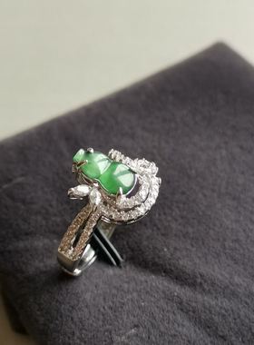 葫芦翡翠925银精工镶嵌礼物戒指