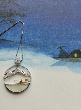 寒江雪文艺艺术首饰写意国风天然白冰玉髓吊坠毛衣链客户走心礼物