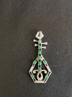 翡翠925银镶嵌古韵风琵琶行吊坠