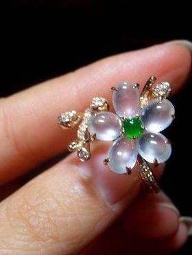 疏影暗香缅甸A货925银镶嵌冰种蛋面梅花设计款小众开口戒指