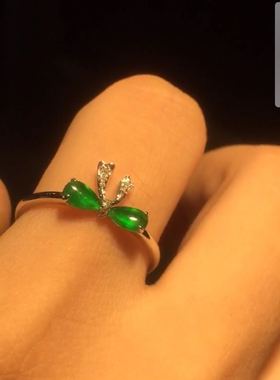 水滴翡翠镶嵌精工纯银戒指