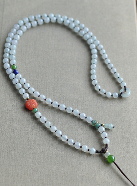 秦皇翡翠天然A货圆珠毛衣链男女纯手工