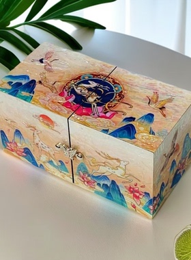 【七彩九色鹿】对开螺钿漆器首饰盒高档收纳盒长19宽9.5高9.5cm