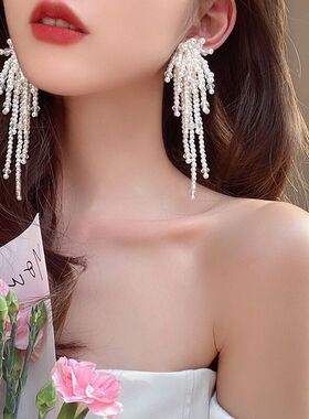纤姿欧根纱女花朵水晶流苏耳环　