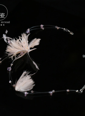 个性甜美粉色羽毛花朵项链耳环