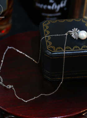 日韩简约珍珠锆石项链吊坠锁骨链