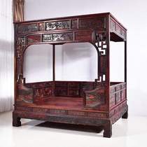 Lao Grand Red Acid Branch Wedding Bed Bedroom Solid Wood Bed Clear Flowers Double Bed Shelf Bed Linen Moon Cave Shelf Bed