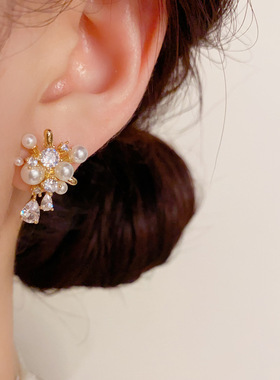 s925银针小众轻奢时尚设计感镶钻