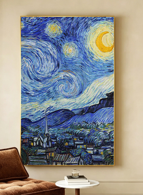 可班手绘油画梵高星月夜玄关挂画