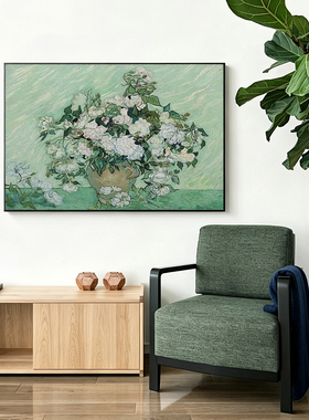 可班手绘油画梵高玫瑰客厅装饰画