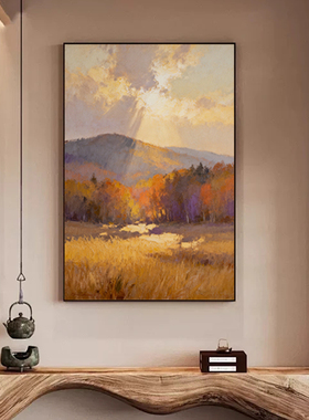 可班手绘油画秋日山景玄关装饰画
