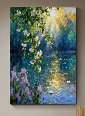 可班手绘油画繁花湖景卧室装饰画